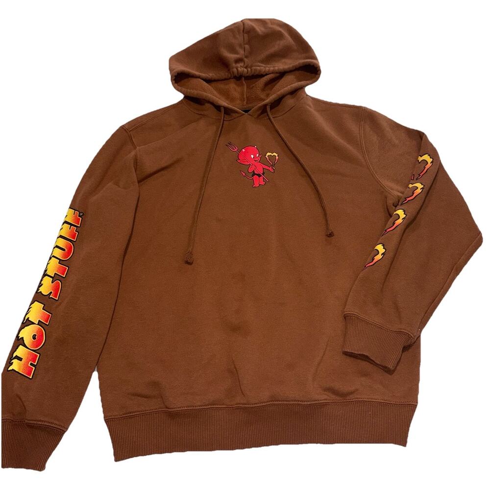 Hot Stuff Brown Fleece Pullover Hoodie M Cartoon Devil Graphic skater grunge emo